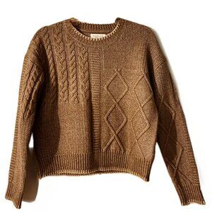 Rachel Zoe Women's Tan Cable Knit Crew Neck Long Sleeve Sweater Size XS NWT